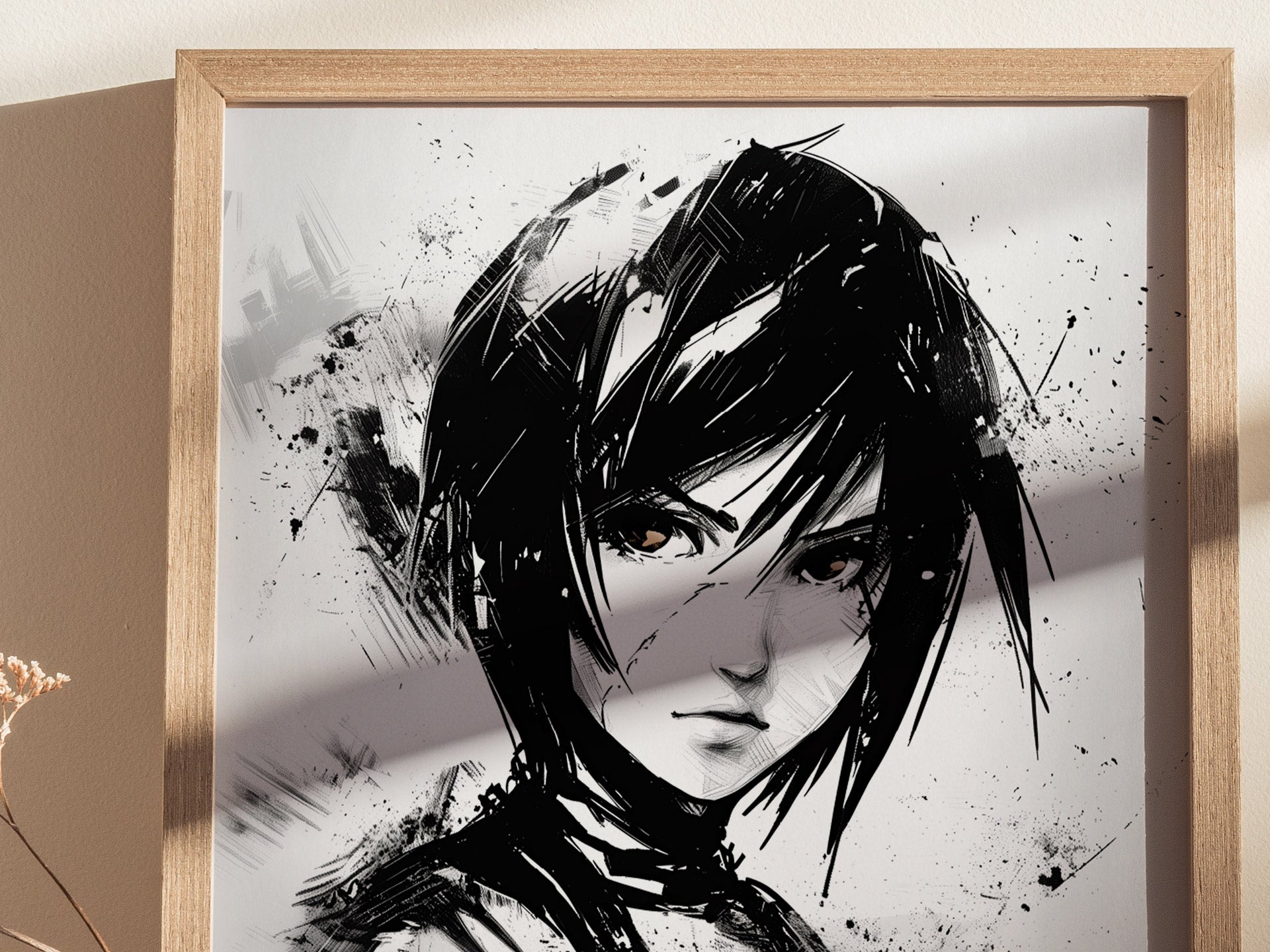 Close up of Yuffie FF7 poster showing brush stroke illustration
