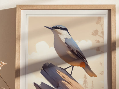 White-Breasted Nuthatch Poster | Minimalist Bird Art Birdwatcher Gift