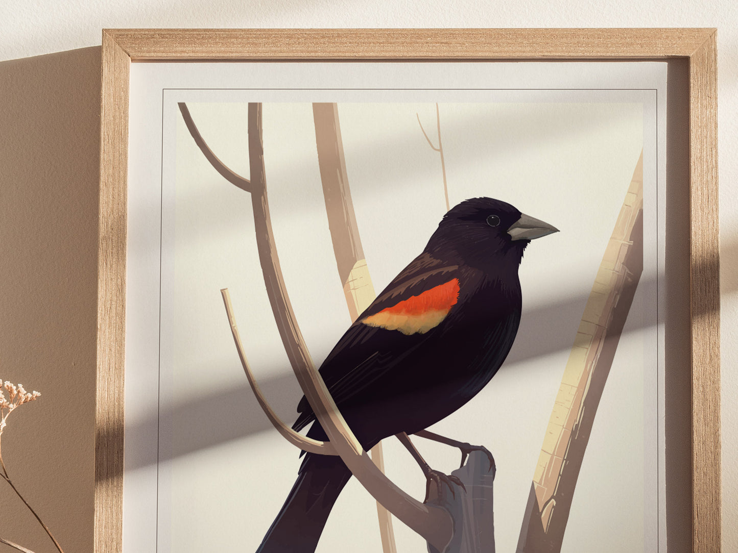Red-Winged Blackbird Poster | Bird Art Print | Minimalist Nature Gift
