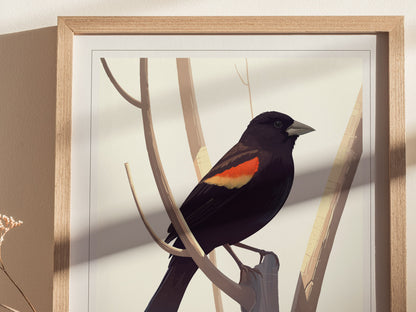 Red-Winged Blackbird Poster | Bird Art Print | Minimalist Nature Gift