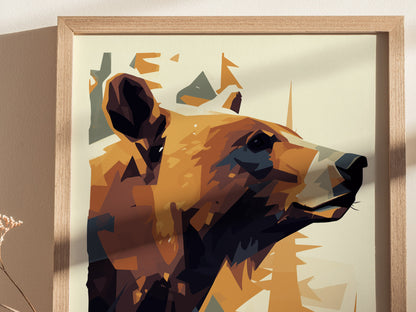 Brown Bear Modern Wildlife Poster | Alaska Nature Wall Art | Framed or Unframed