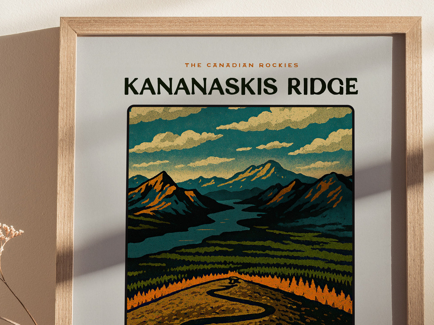 Kananaskis Ridge Poster | Vintage Canadian Rockies Block Print Art