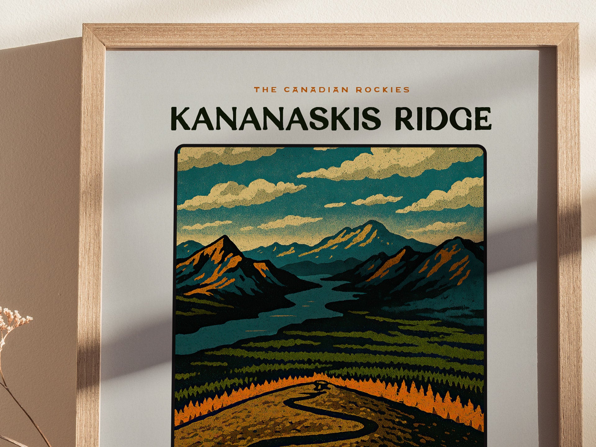 Kananaskis Ridge Poster | Vintage Canadian Rockies Block Print Art