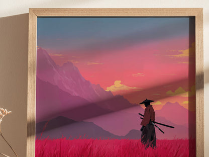 Aso-Kuju National Park Poster | Japan Samurai Travel Print Wall Art | Framed or Unframed