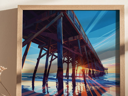 Nags Head Outer Banks Poster | Surfer Pier Wall Art Print