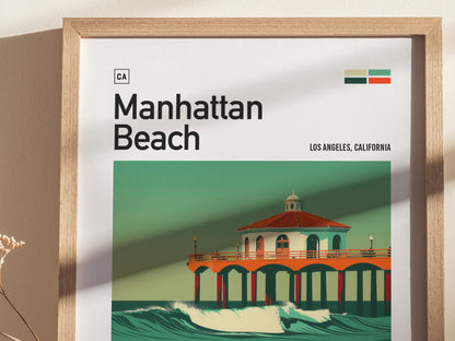 Manhattan Beach Pier Surf Spot Poster | California Surf Wall Art