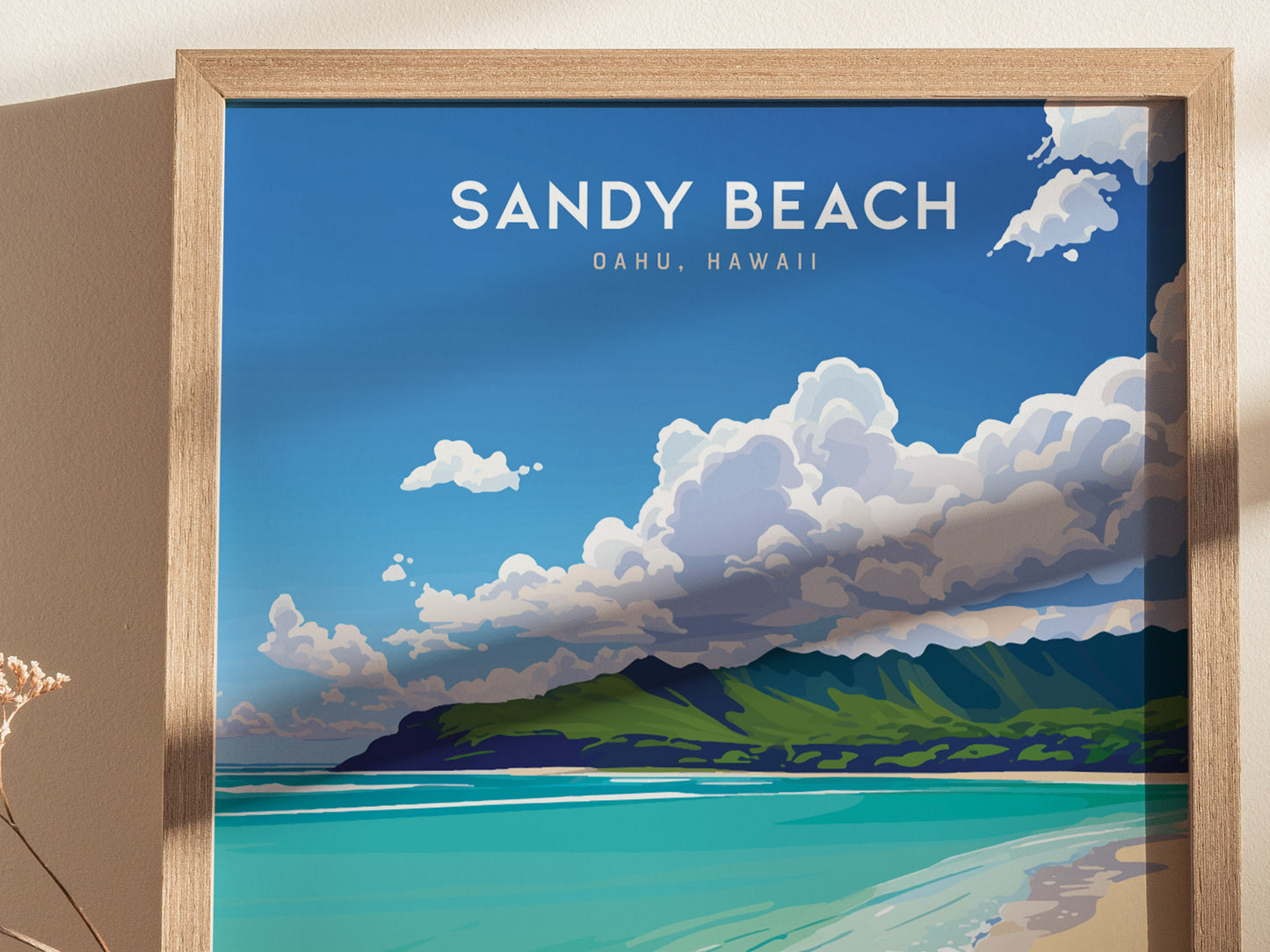 Sandy Beach Oahu Poster | Hawaii Tropical Beach Art | South Shore Print