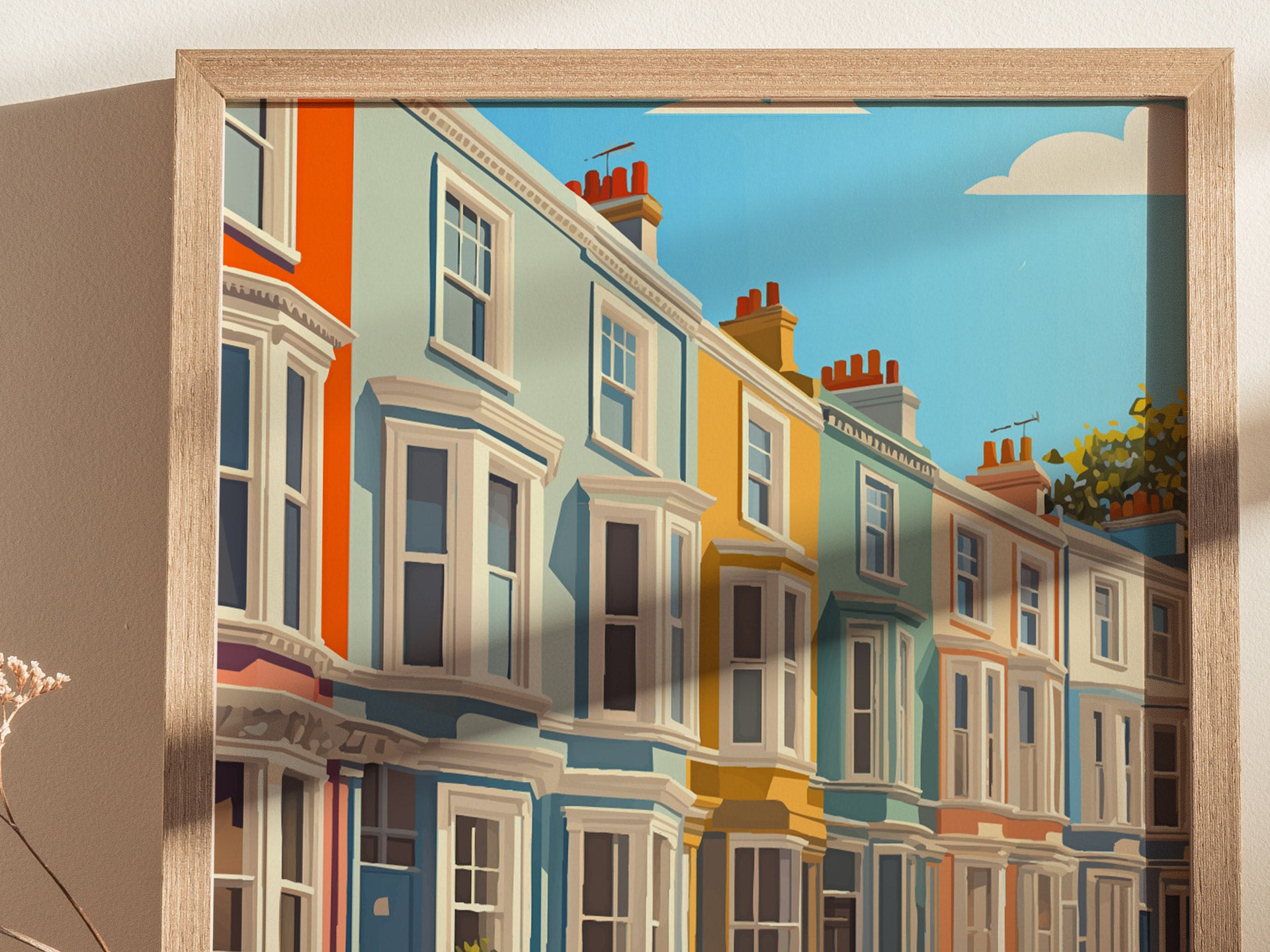 Notting Hill London Poster | Pastel Townhouses Portobello Road Wall Art Print