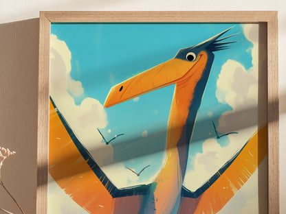 Pterodactyl Poster | Dinosaur Kids Room Wall Art | Nursery Dino Print