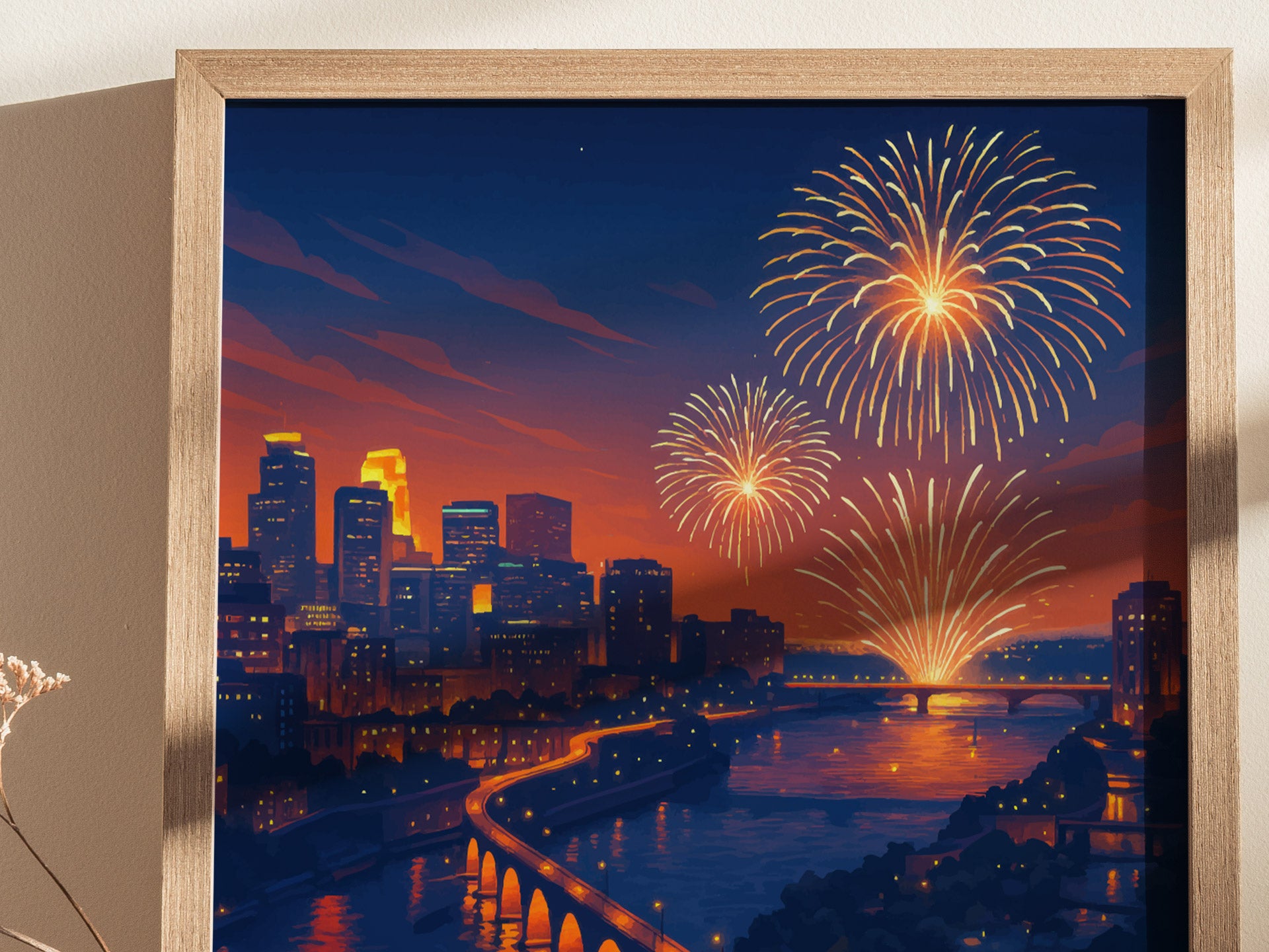 Minneapolis Aquatennial Poster | Stone Arch Bridge Fireworks Art