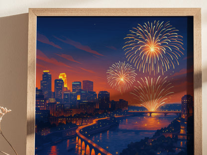 Minneapolis Aquatennial Poster | Stone Arch Bridge Fireworks Art