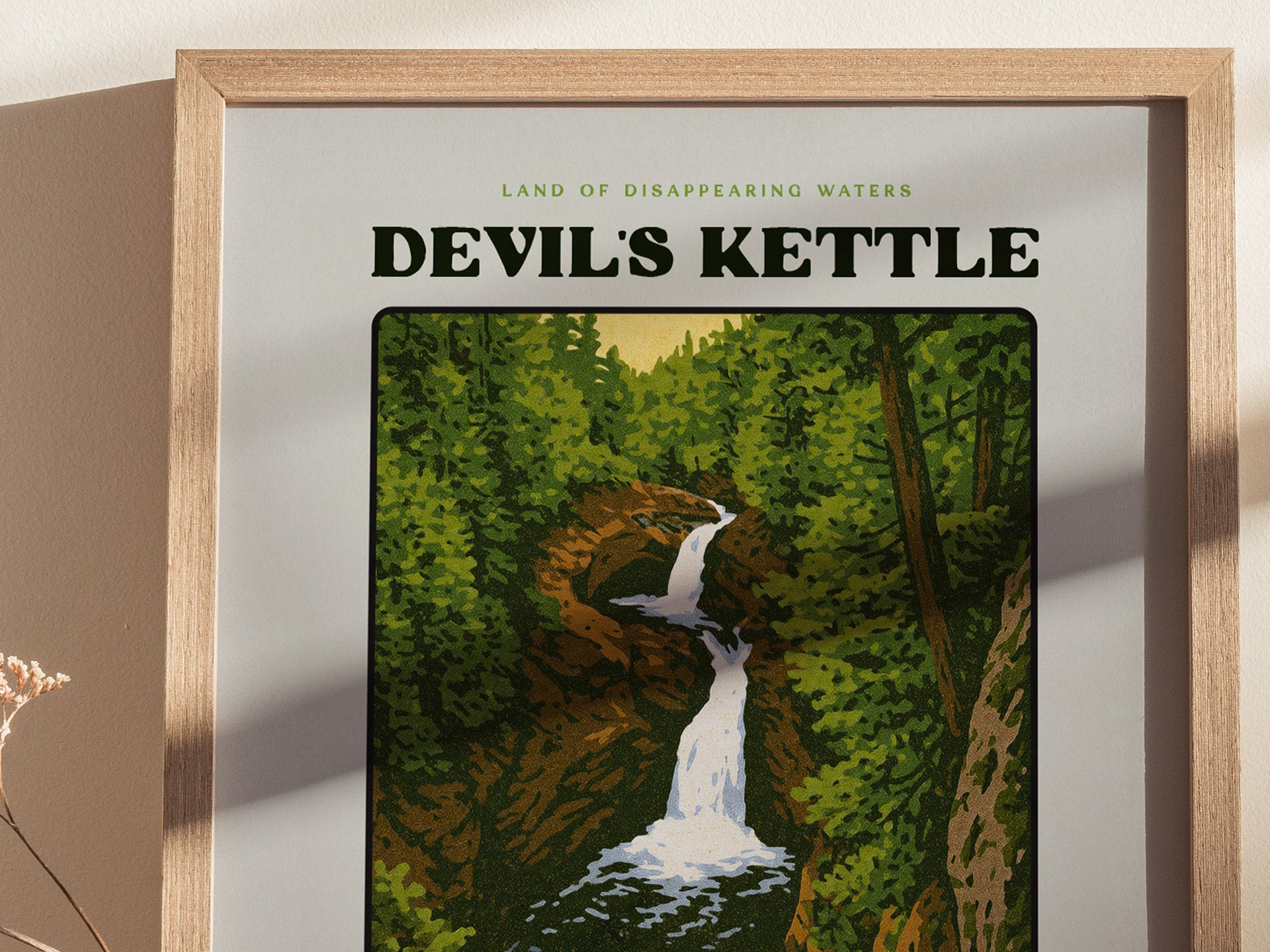 Devils Kettle Block Print | Minnesota Vintage Travel Poster Wall Art | Framed or Unframed