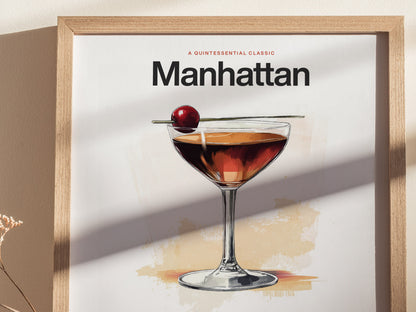 Manhattan Cocktail Poster | Classic Whiskey Kitchen or Bar Art