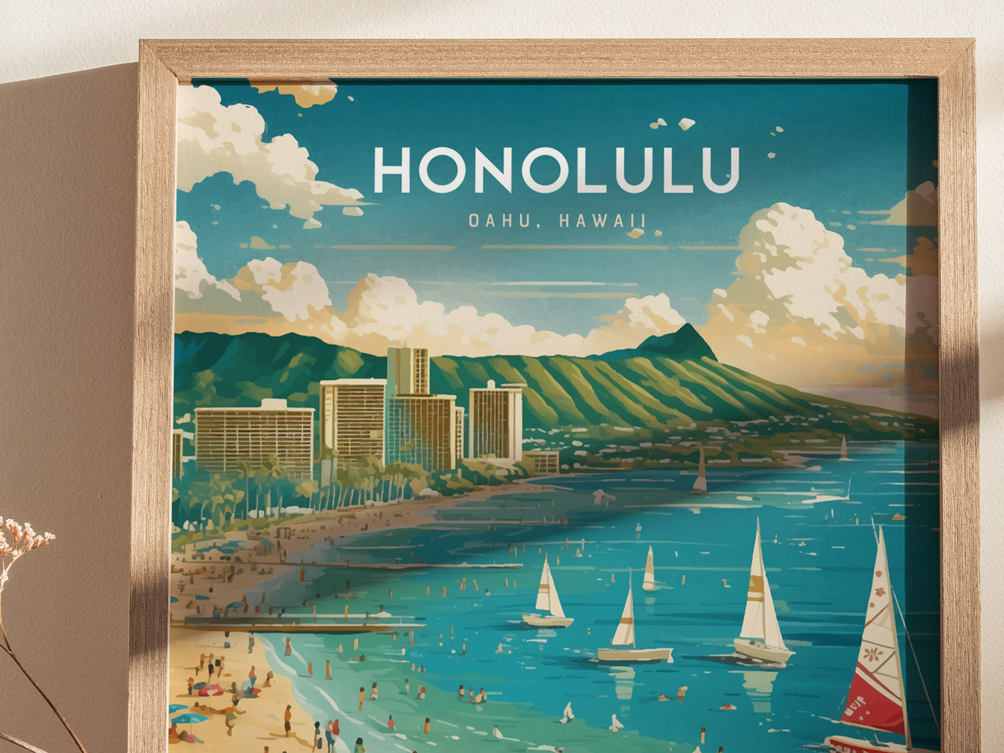 Honolulu Waikiki Poster | Diamond Head Oahu Skyline Wall Art