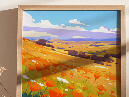Antelope Valley Poppy Field Poster | California Super Bloom Wall Art | Framed or Unframed