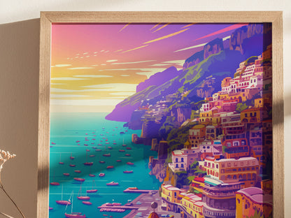 Positano Sunset Poster | Amalfi Coast Italy Wall Art Print