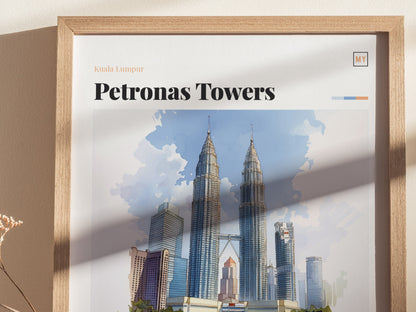 Kuala Lumpur Skyline Poster | Petronas Twin Towers Cityscape Wall Art