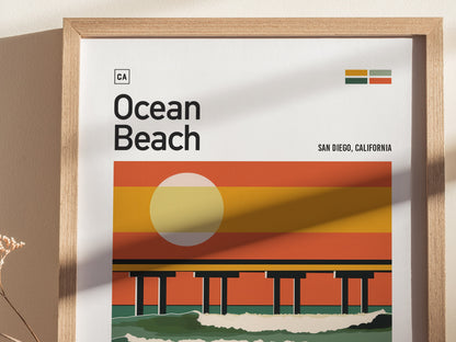Ocean Beach San Diego Poster | OB Pier Surf Spot Wall Art Print