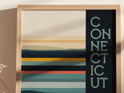 Connecticut Minimalist Design Poster | Abstract US State Wall Art | Framed or Unframed