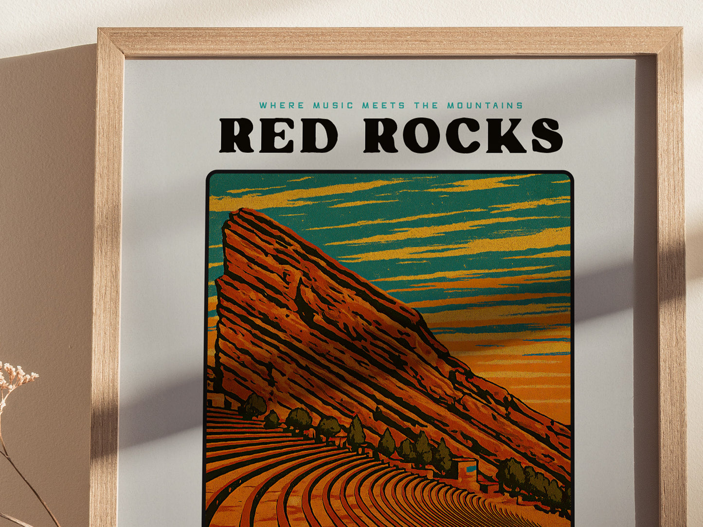 Red Rocks Amphitheatre Poster | Vintage Colorado Block Print Art