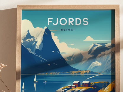 Fjords Norway Poster | Europe Travel Print Wall Art | Framed or Unframed