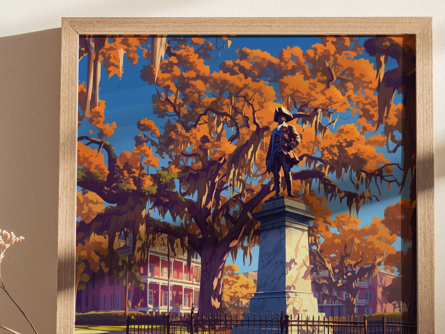 Chippewa Square, Savannah, Georgia Poster | Historic Southern Charm Destination Print Wall Art — styled in a modern interior