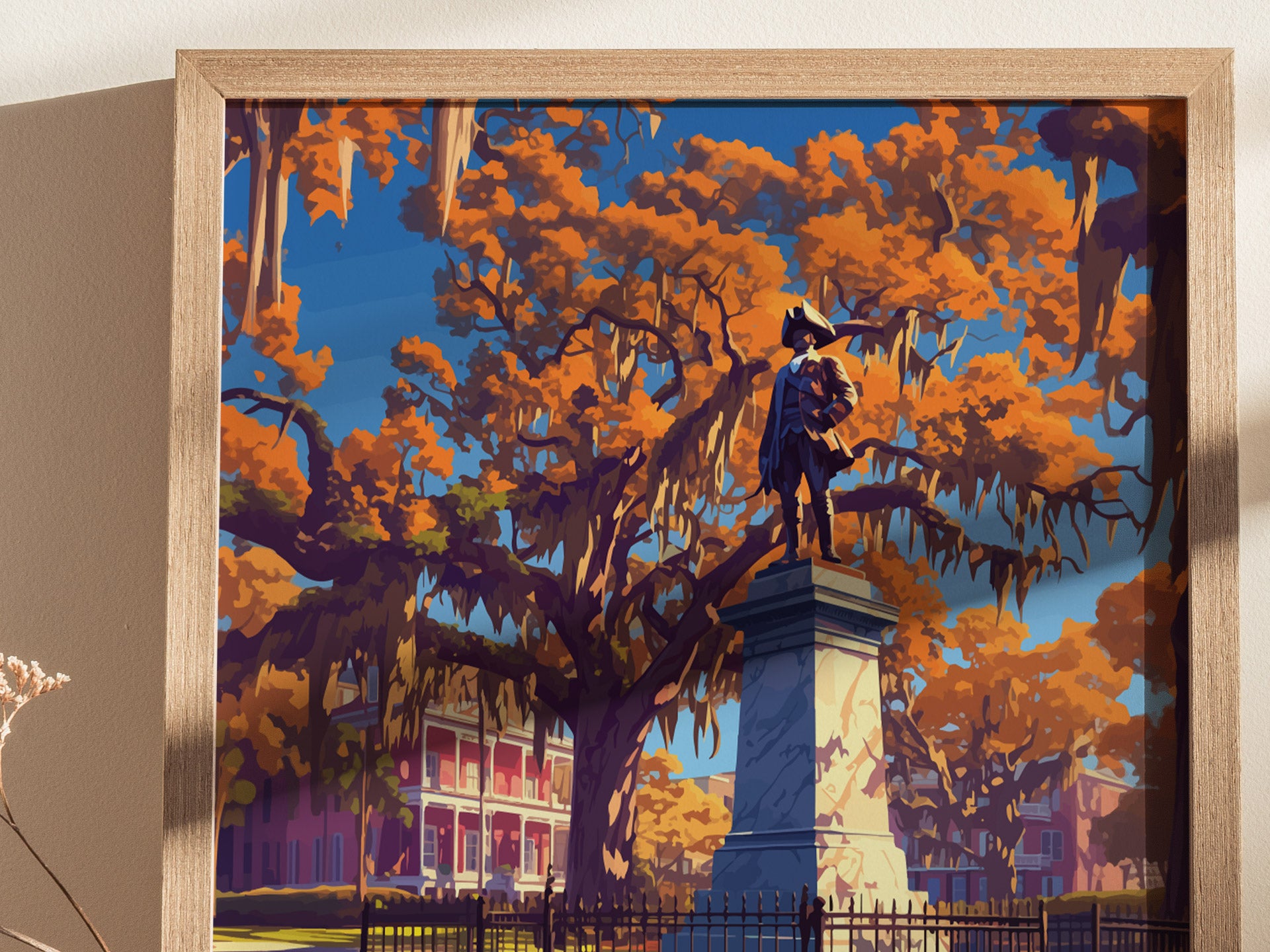 Chippewa Square, Savannah, Georgia Poster | Historic Southern Charm Destination Print Wall Art — styled in a modern interior