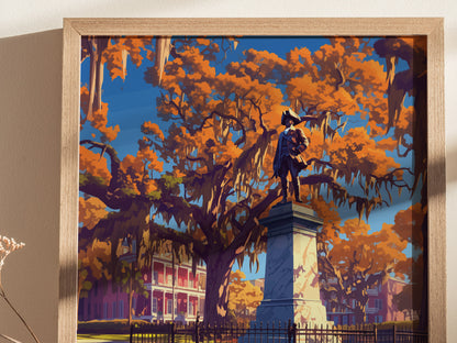 Chippewa Square, Savannah, Georgia Poster | Historic Southern Charm Destination Print Wall Art — styled in a modern interior