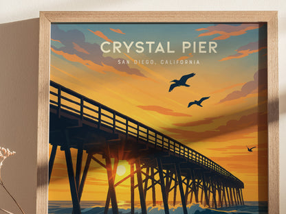 Crystal Pier San Diego Poster | Pacific Beach Coastal Wall Art
