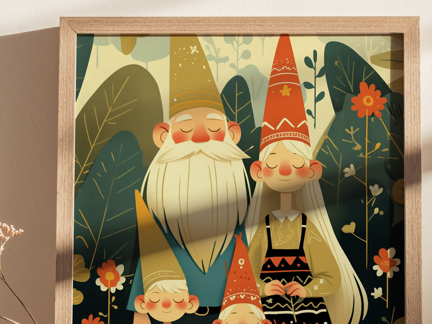 Gnome Family Poster | Cute Fantasy Gnome Lover Wall Art | Framed or Unframed