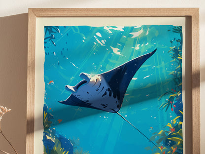Hahalua Poster | Hawaii Manta Ray Dive Wall Art