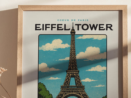 Eiffel Tower Block Print | Vintage Paris France Wall Art | Framed or Unframed