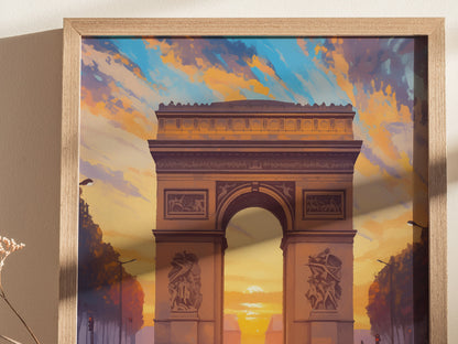 Arc de Triomphe Poster | Paris France Landmark Travel Print Wall Art | Framed of Unframed