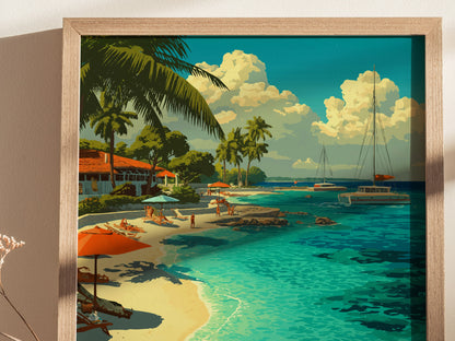 Cayman Islands Poster | Caribbean Beach Tropical Travel Print Wall Art | Framed or Unframed
