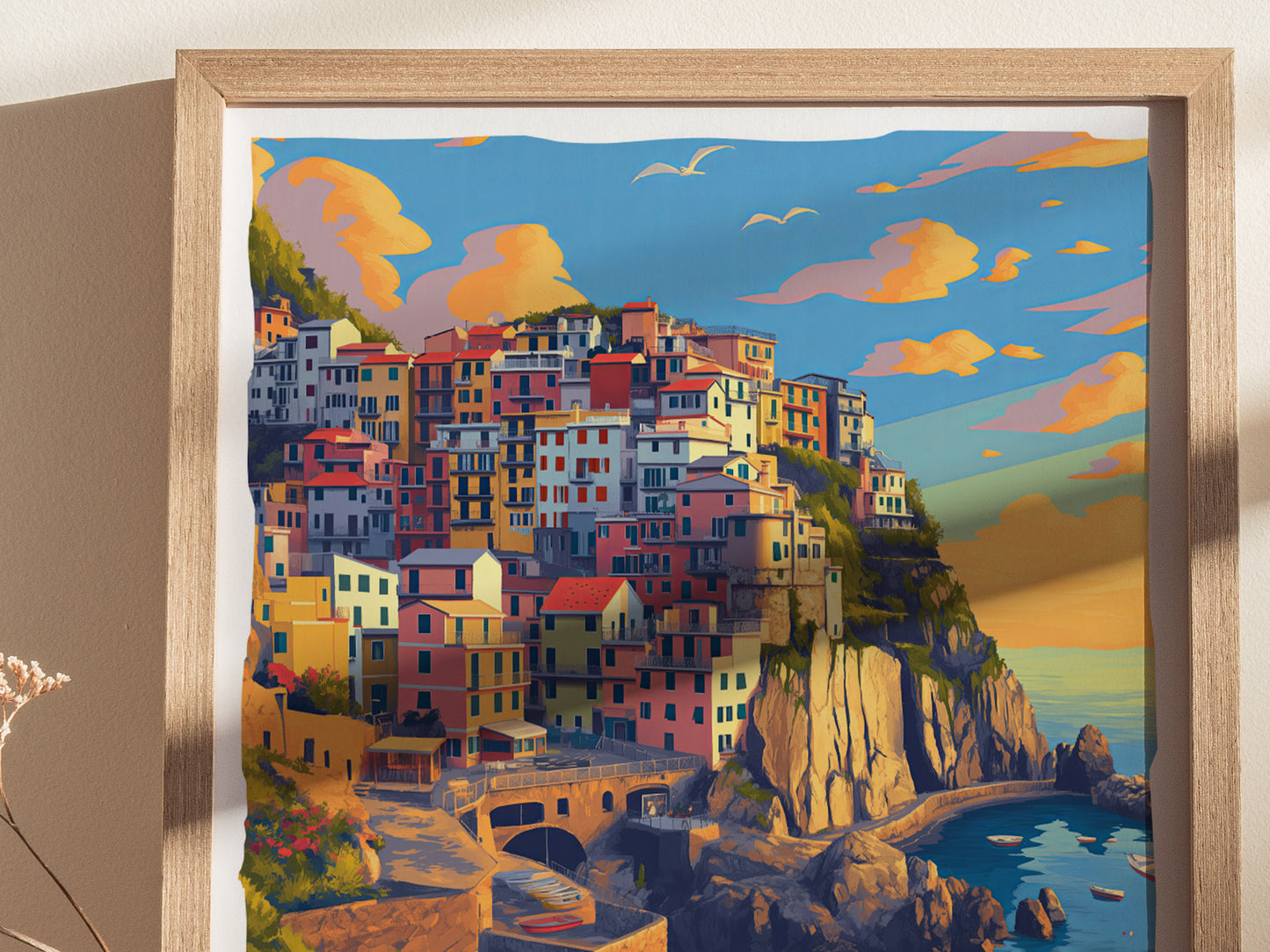 Cinque Terre Poster | Italian Riviera Coastal Wall Art | Framed or Unframed