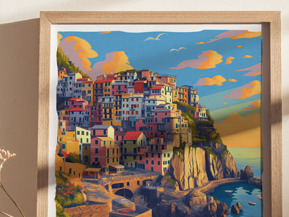 Cinque Terre Poster | Italian Riviera Coastal Wall Art | Framed or Unframed