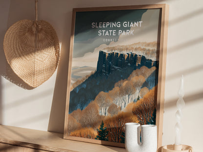 Sleeping Giant State Park, Connecticut Poster | Traprock Ridge Trail Destination Print Wall Art — styled in a modern interior