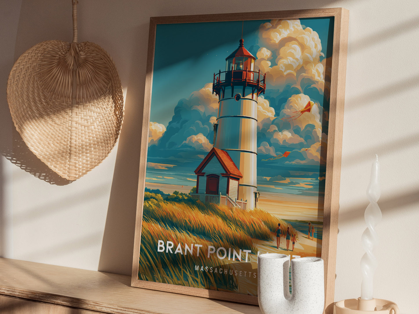 Brant Point Light, Massachusetts Poster | Nantucket Lighthouse & Harbor Wall Art — styled in a modern interior