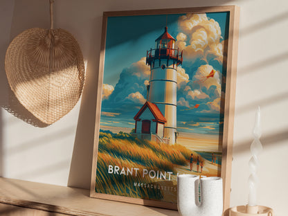 Brant Point Light, Massachusetts Poster | Nantucket Lighthouse & Harbor Wall Art — styled in a modern interior