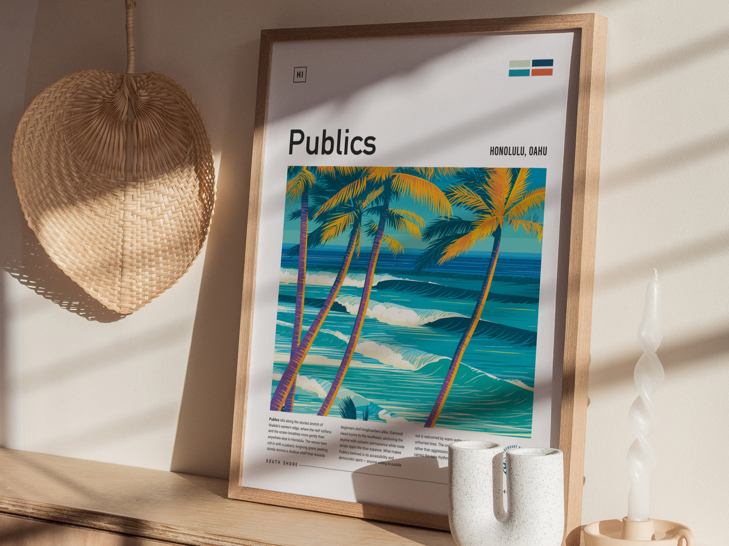 Publics, Hawaii Poster | Tropical Surf Break Island Wall Art — styled in a modern interior