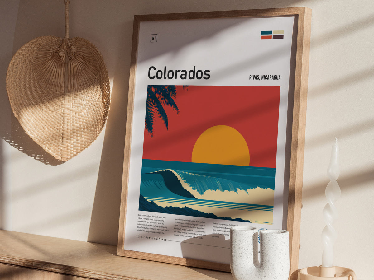 Colorados, Rivas, Nicaragua Poster | Tropical Surf Wall Art — styled in a modern interior