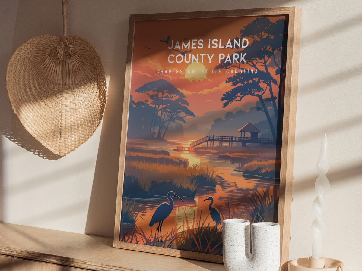 James Island County Park, Charleston, South Carolina Poster | Coastal Beach Decor Wall Art — styled in a modern interior