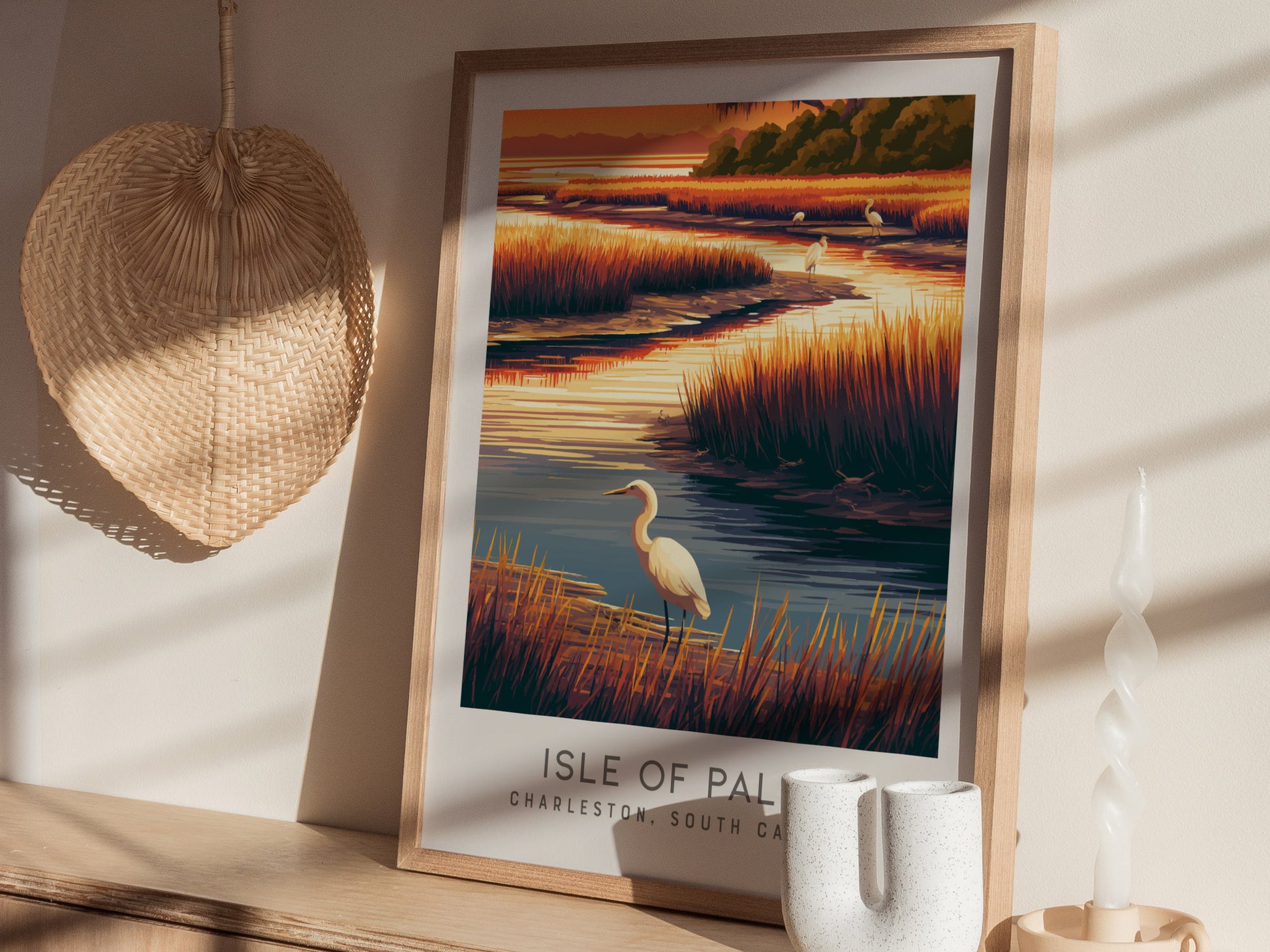 Isle of Palms Matte Border Poster | Charleston South Carolina Travel Wall Art — styled in a modern interior