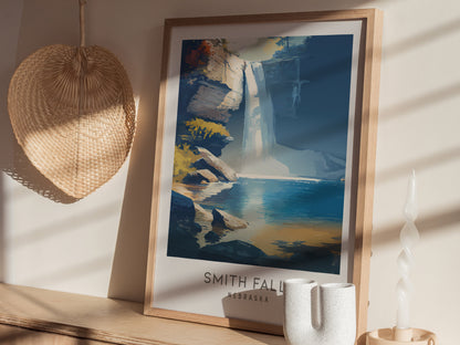 Smith Falls Matte Border Poster | Nebraska Travel Wall Art — styled in a modern interior