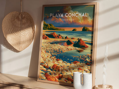 Playa Conchal, Costa Rica Poster | Tropical Beach Print Coastal Wall Art — styled in a modern interior