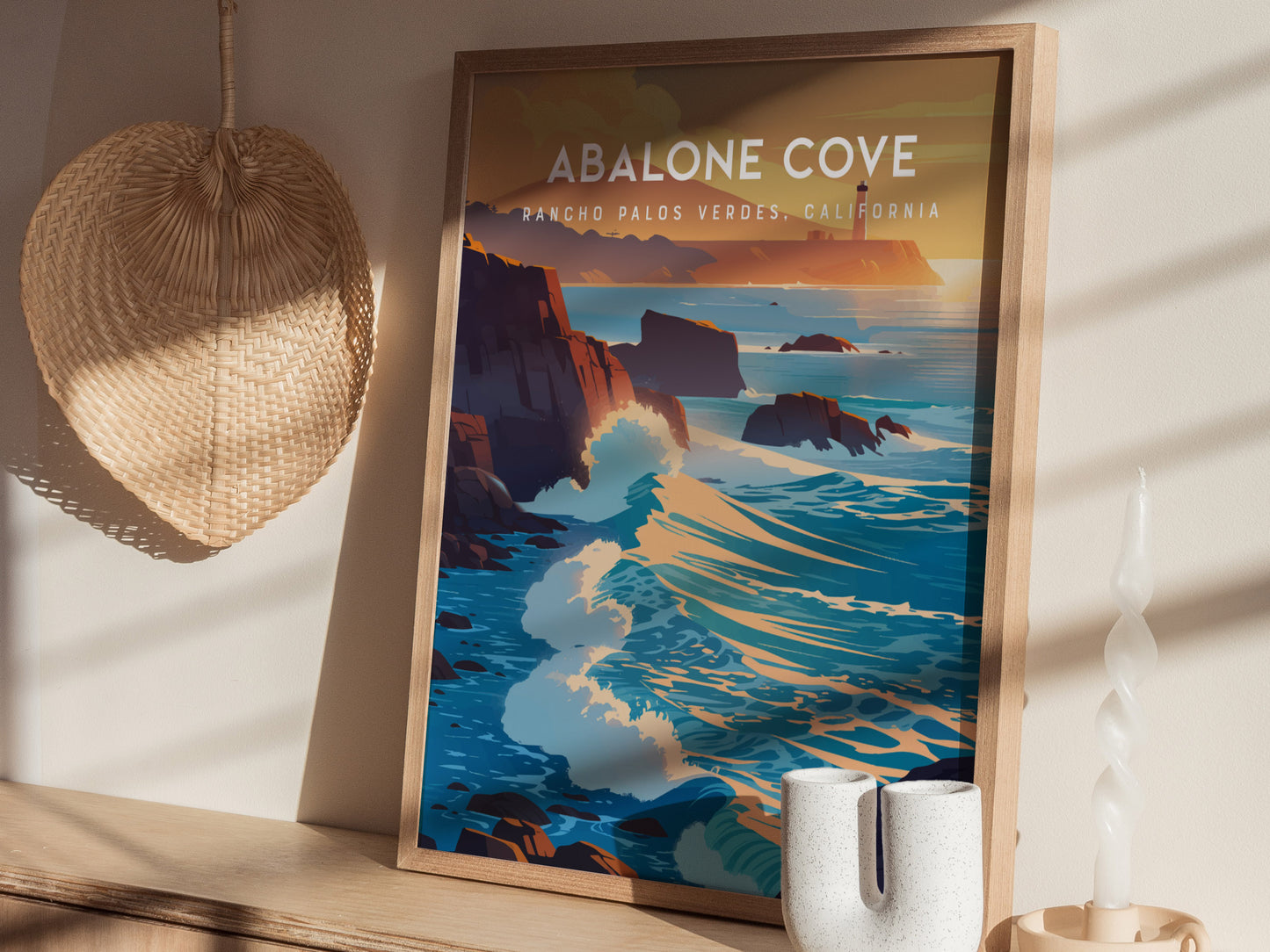 Abalone Cove, California Poster | Tidepools & Sea Cliffs Coastal Wall Art — styled in a modern interior