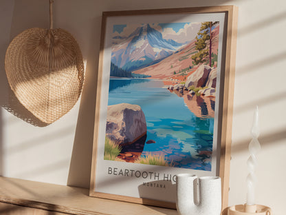Beartooth Highway Matte Border Poster | Montana Destination Print Travel Wall Art — styled in a modern interior