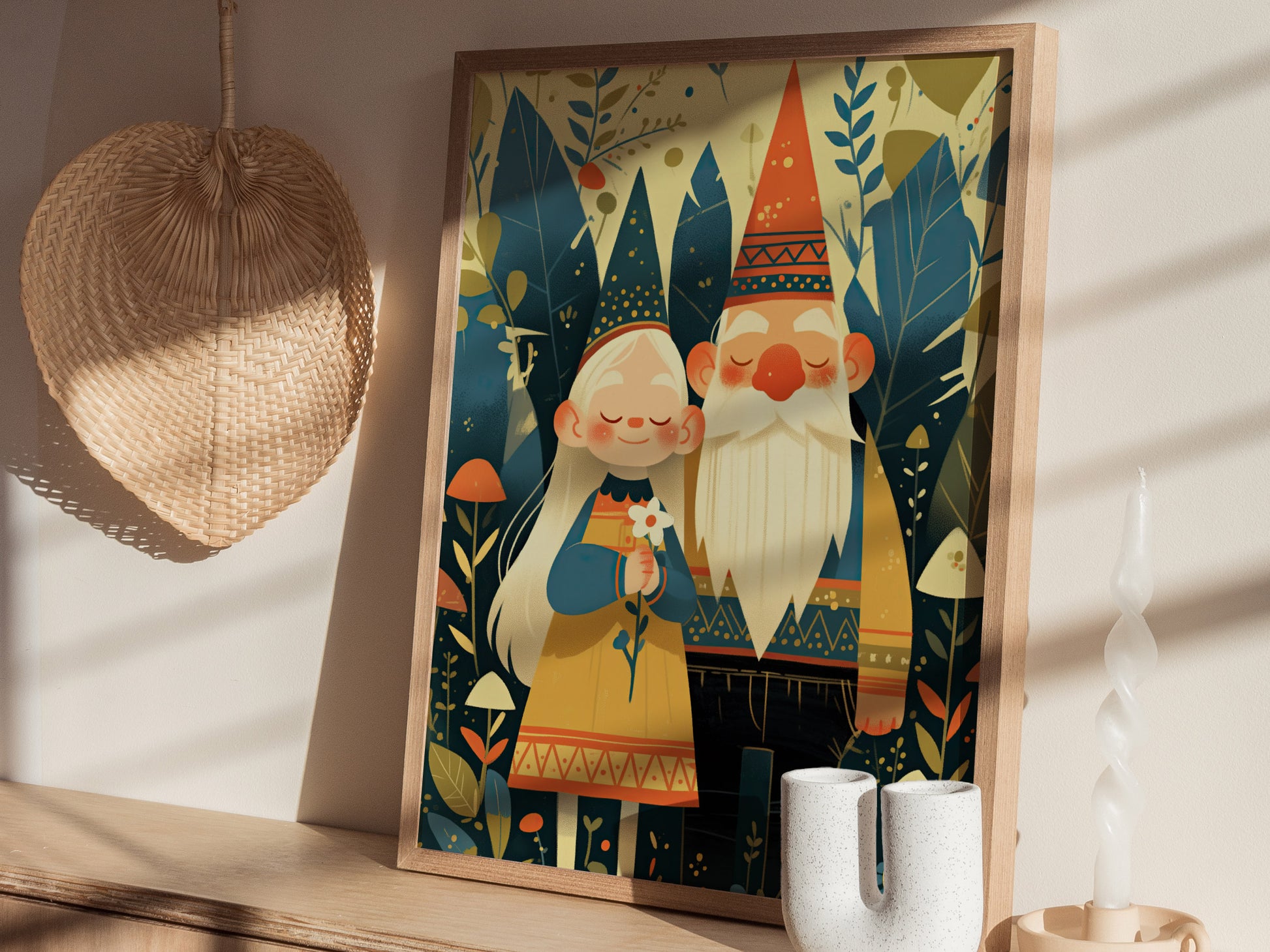 Gnome Couple Poster | Cute Cottagecore Fantasy Wall Art | Framed or Unframed