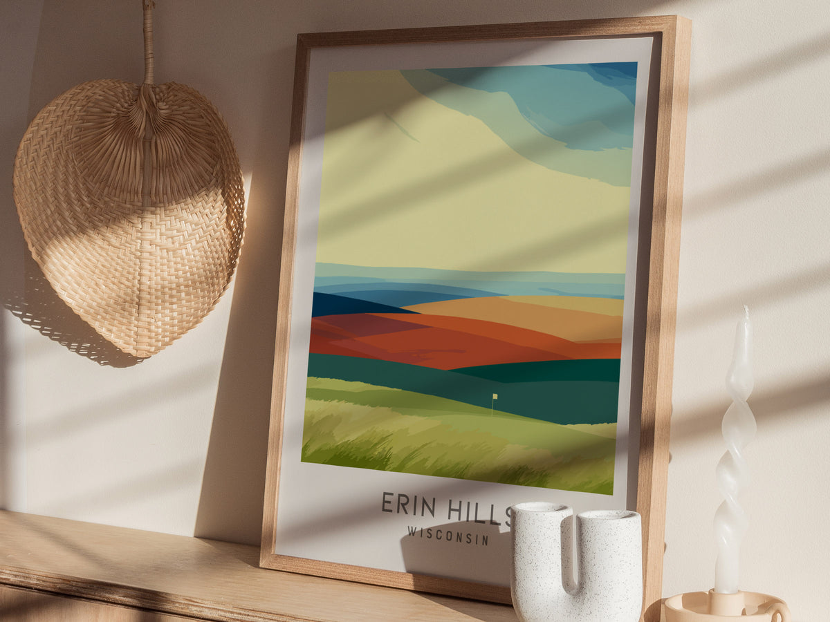 Erin Hills Matte Border Poster | Wisconsin Travel Wall Art — styled in a modern interior