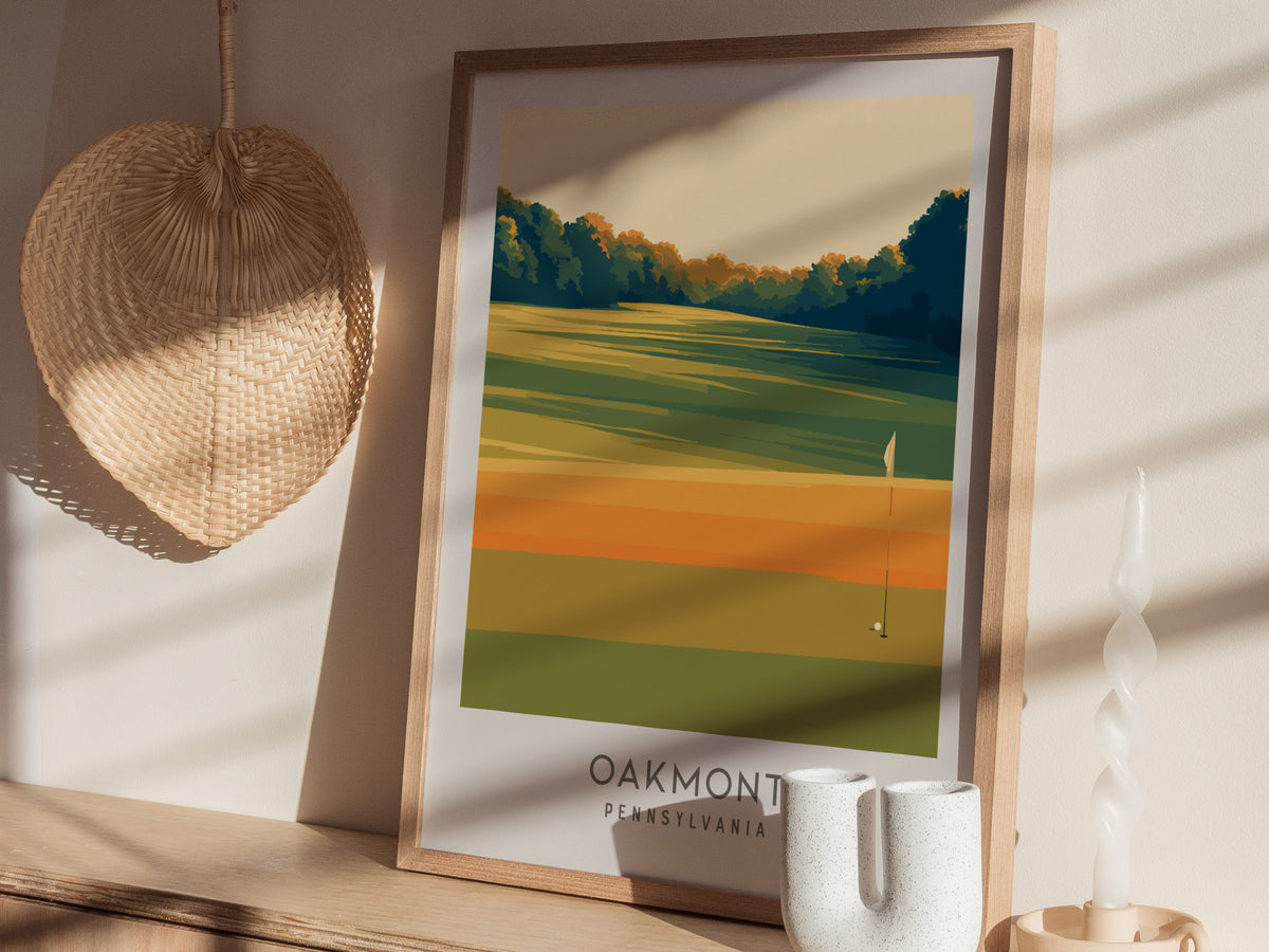 Oakmont Matte Border Poster | Pennsylvania Golf Course Print & Country Club Decor — styled in a modern interior